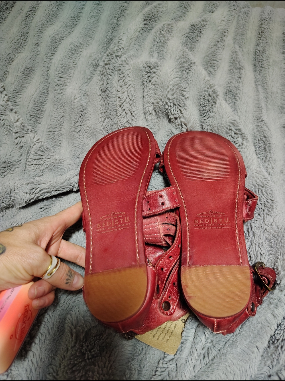 Bed Stu Red Leather Multi-Strap Sandals - Picture 3 of 5